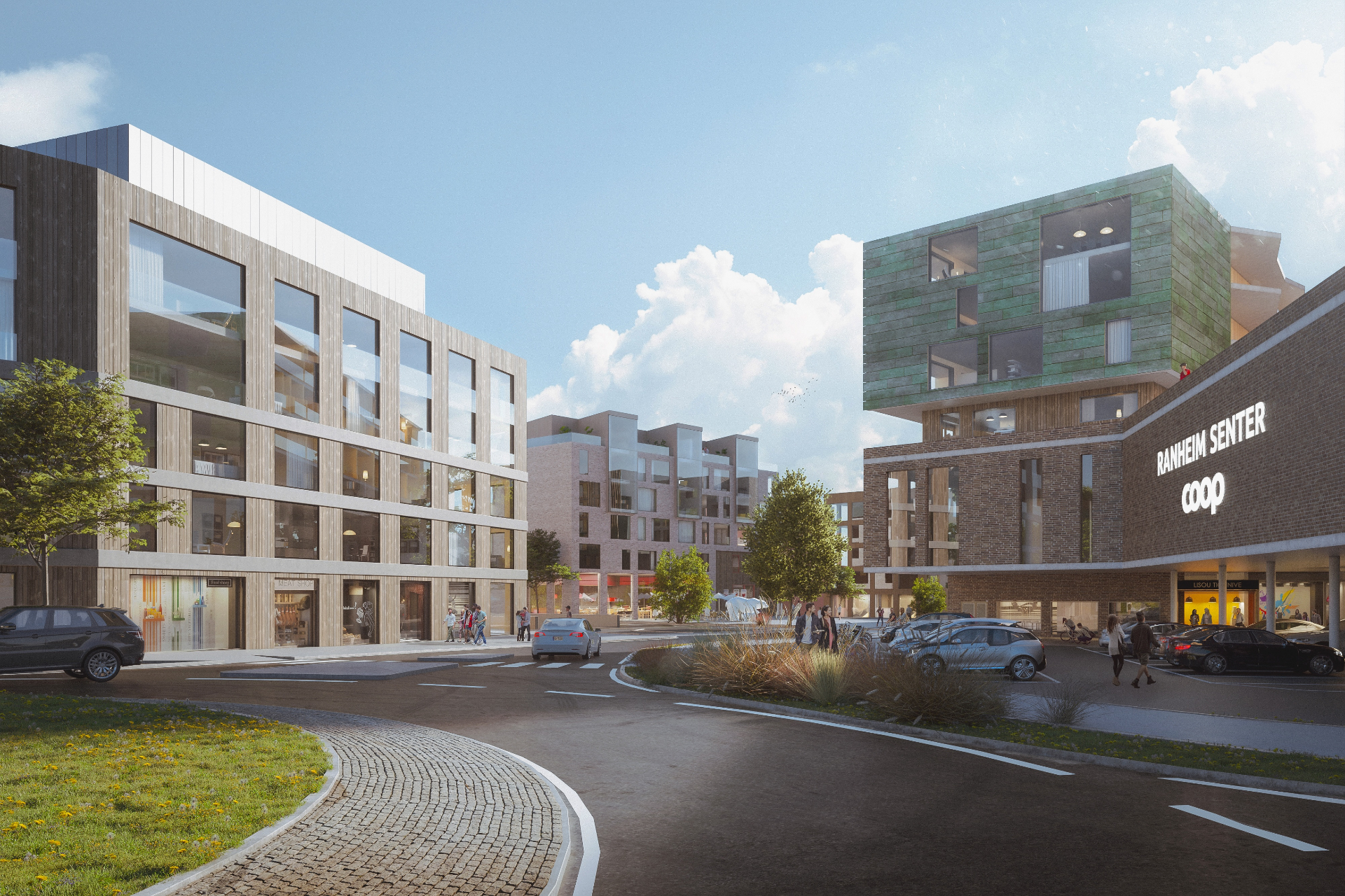 Gateplan med butikker og leiligheter på Ranheim Torg